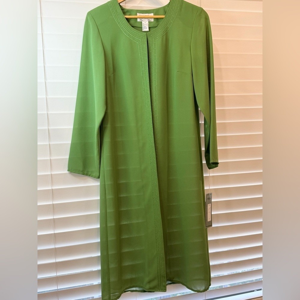 Tally Taylor Duster Jacket Women's Size 8 Green Cactus Open Front Longline - Picture 2 of 7